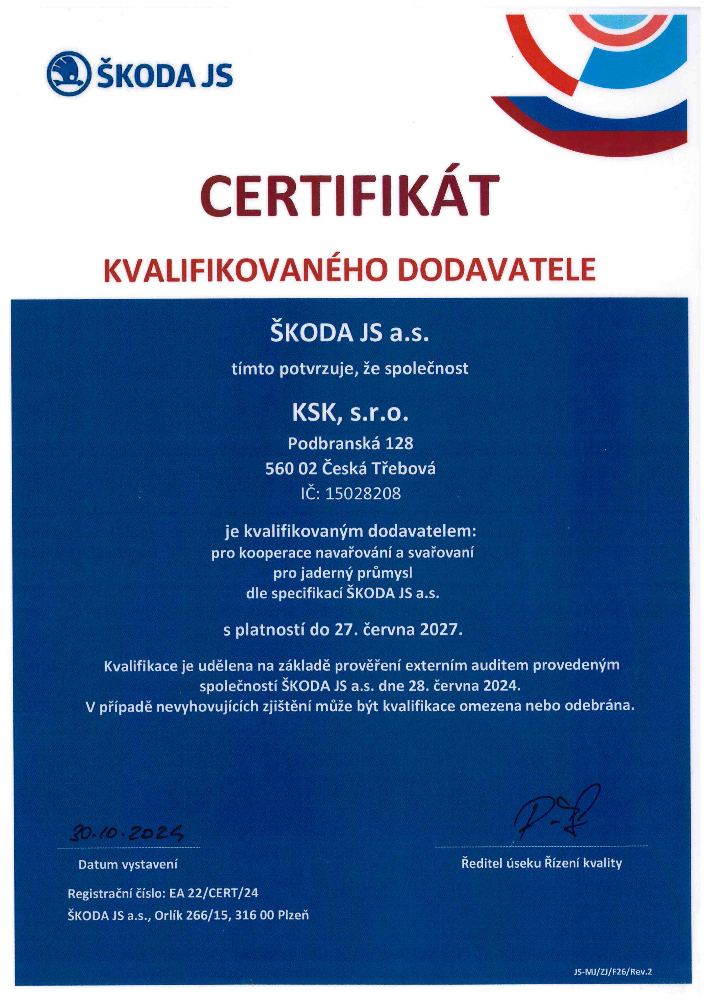 certifikát kvalifikovaného dodavatele