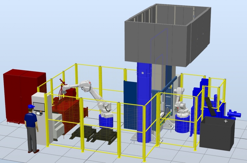 Realizové pracoviště s roboty ABB pro kování a kalení dílců